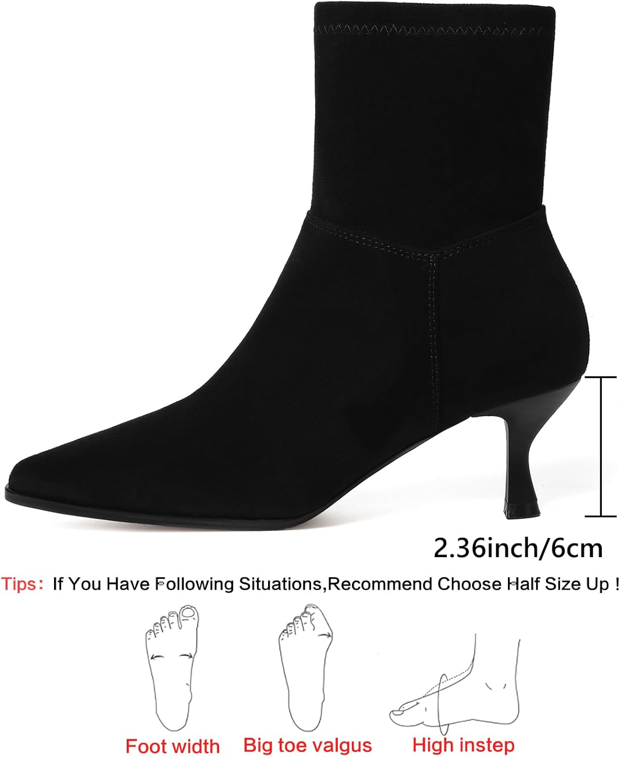 RIBONGZ Ankl Boots for Women Stiletto Kitten Heel Sexy Cowgirl Booties Side Zipper Pointed Toe Low heels Fall Dressy Mid Calf Short Fashion Winter Leather or Suede Work Party Office Shoes - Image 3