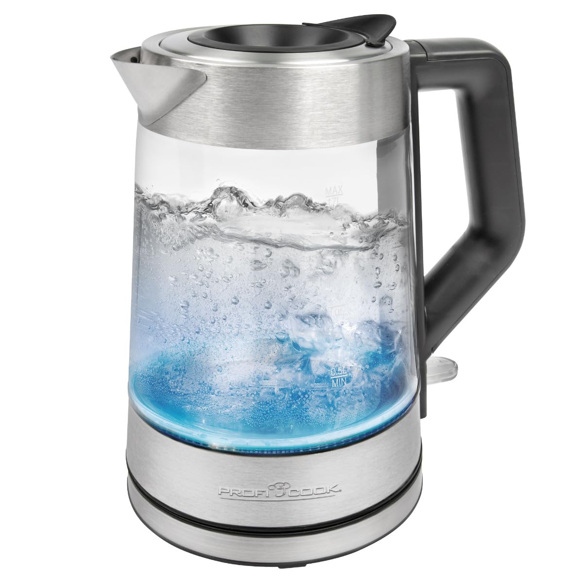 Hervidor ProfiCook® con iluminación de colores y capacidad de 1,7 litros, hervidor de vidrio con iluminación del depósito de agua en función de la temperatura, 2200 W - PC-WKS 1190 G