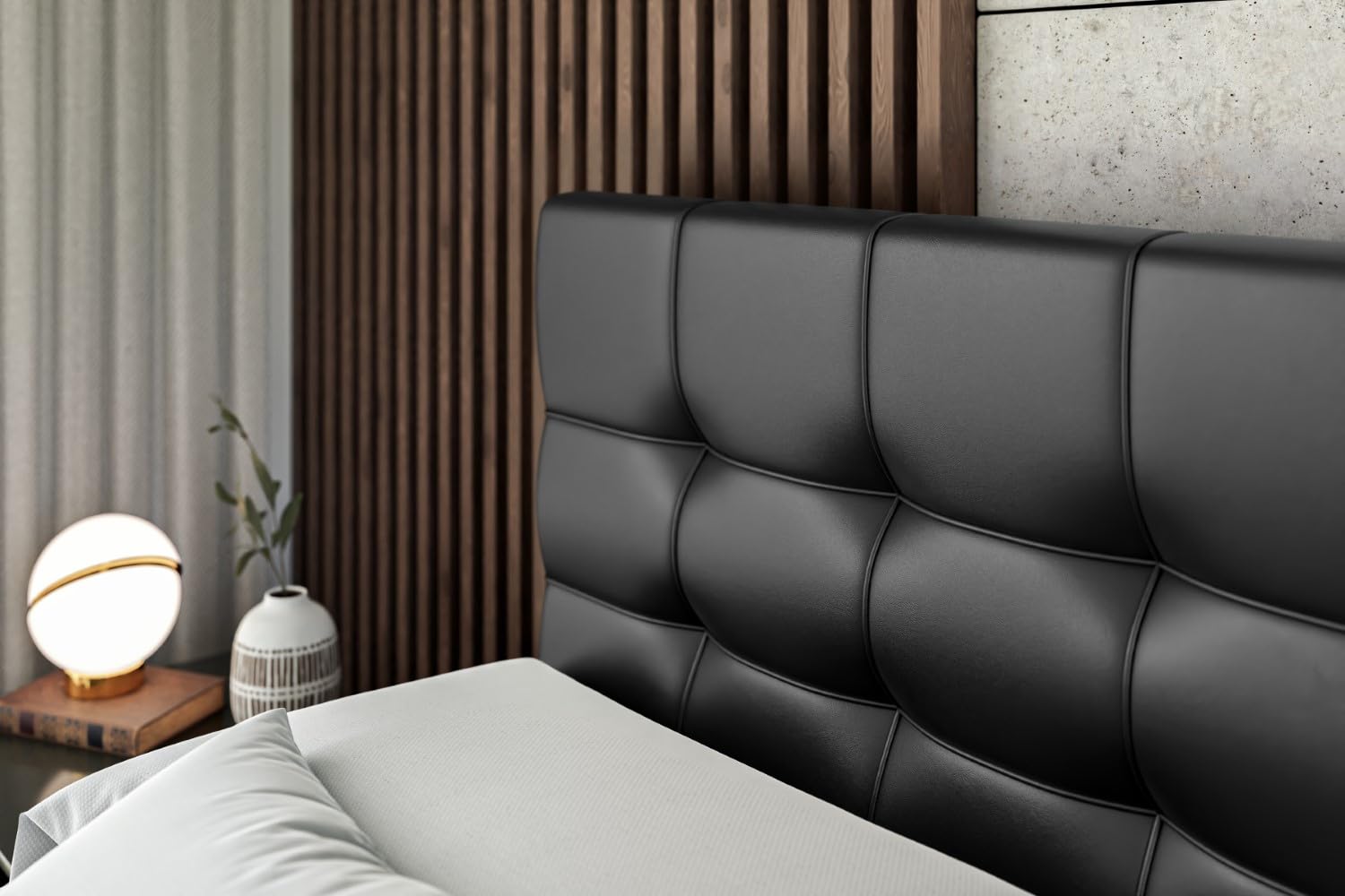 ALTDECOR Boxspringbett mit H4-Matratze BERO - 180x200 - Schwarz | Lattenrost, Topper, Boxspringbett mit Bettkasten, Bett mit Stauraum, Doppelbett, Polsterbett