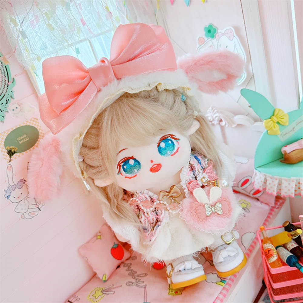 niannyyhouse 20cm Plush Doll Clothes Pink Headwear Coat Dress Backpack 8in Soft Stuffed Plush Toy Dress Up Accessories - Image 4