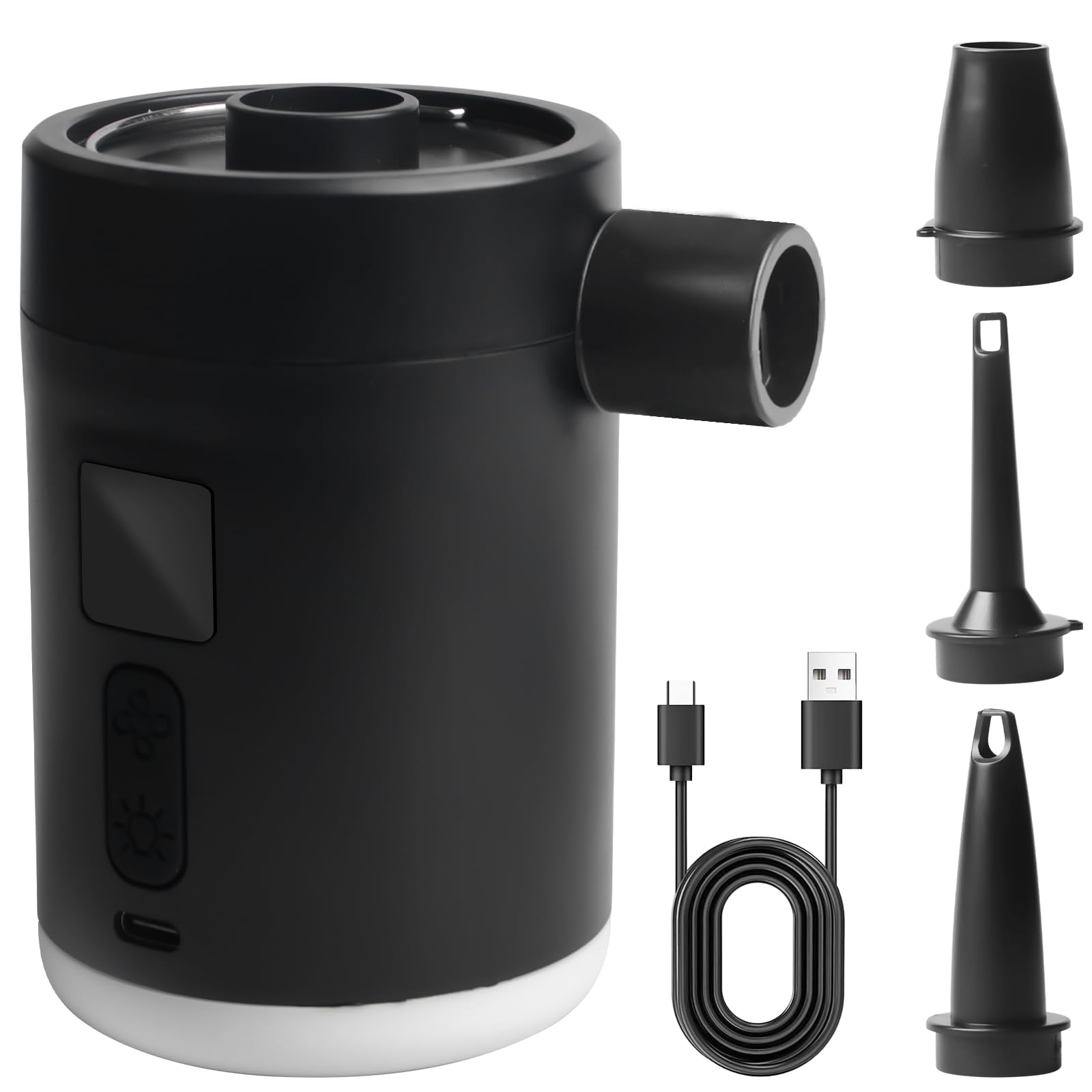 Pompa ad aria elettrica, 4000 mAh, mini pompa con 3 ugelli per materasso ad aria, per gonfiare e aspirare, 4 kPa, pompa da campeggio ricaricabile, gonfiatore rapido per barca gonfiabile, anello