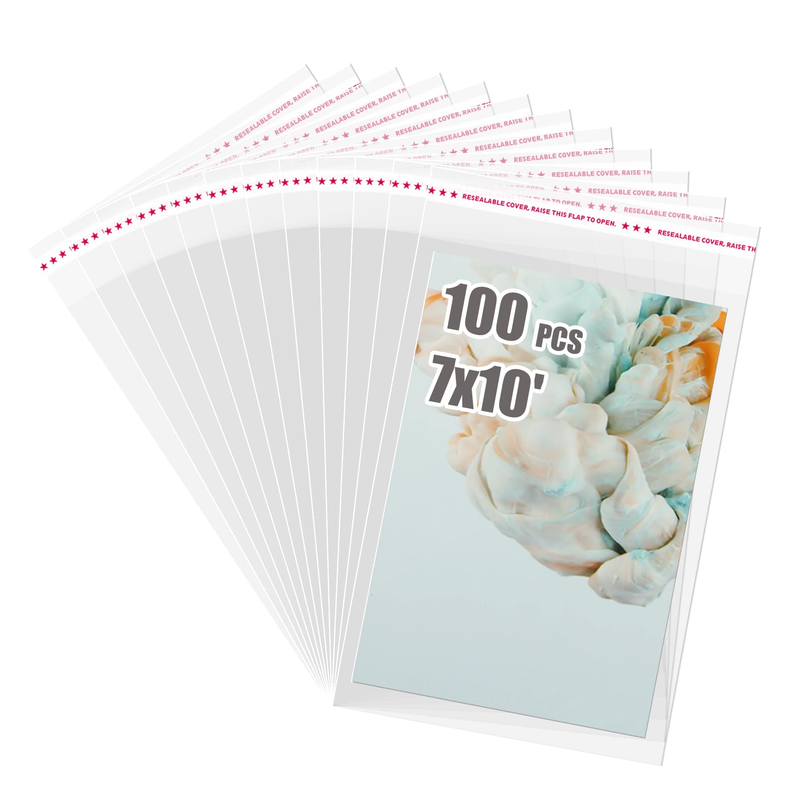 Self Sealing Cellophane Bags 100 PCS Clear Resealable Sleeves Bags for 7x10 Photo Mats (Bag Size: 7x10 inches)