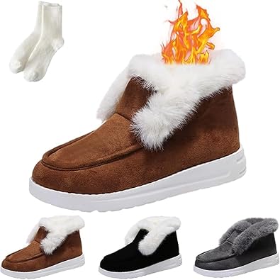 Pubyfun Senior Comfy Winter Ankle Boots Women, Fur Lined Warm Slip on Boots, Women Winter Snow Boots, Ladies Warm and Comfortable Casual Snow Boots