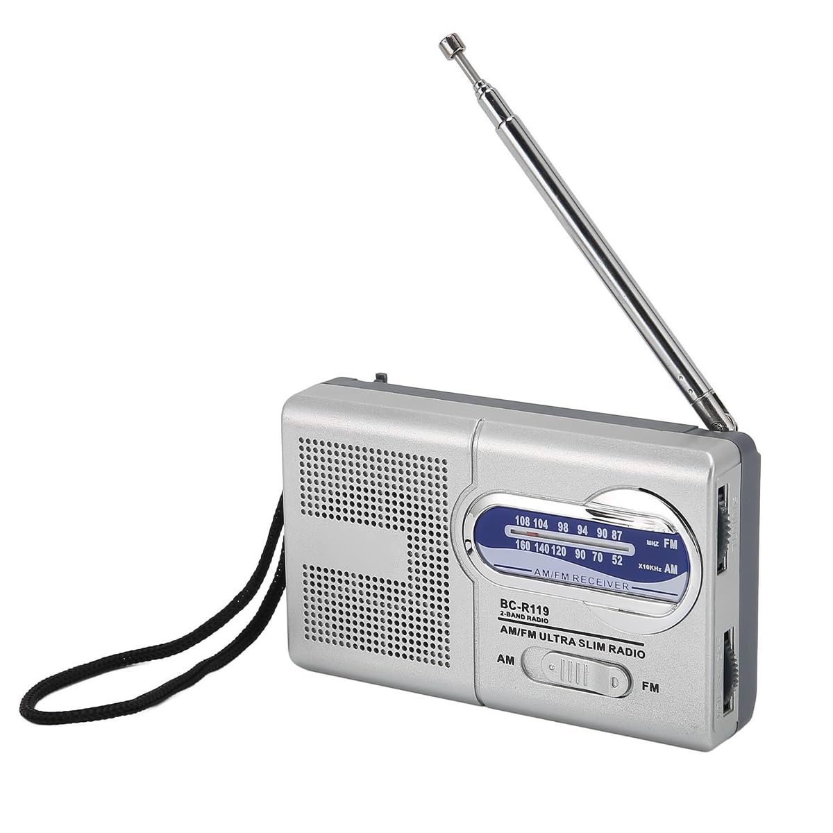 Namvo Am Fm radio zasilane bateriami wielofunkcyjne srebrno-szare przenośne mini radio nadaje się do podróży, wędrówek i jazdy na rowerze (Bez baterii)