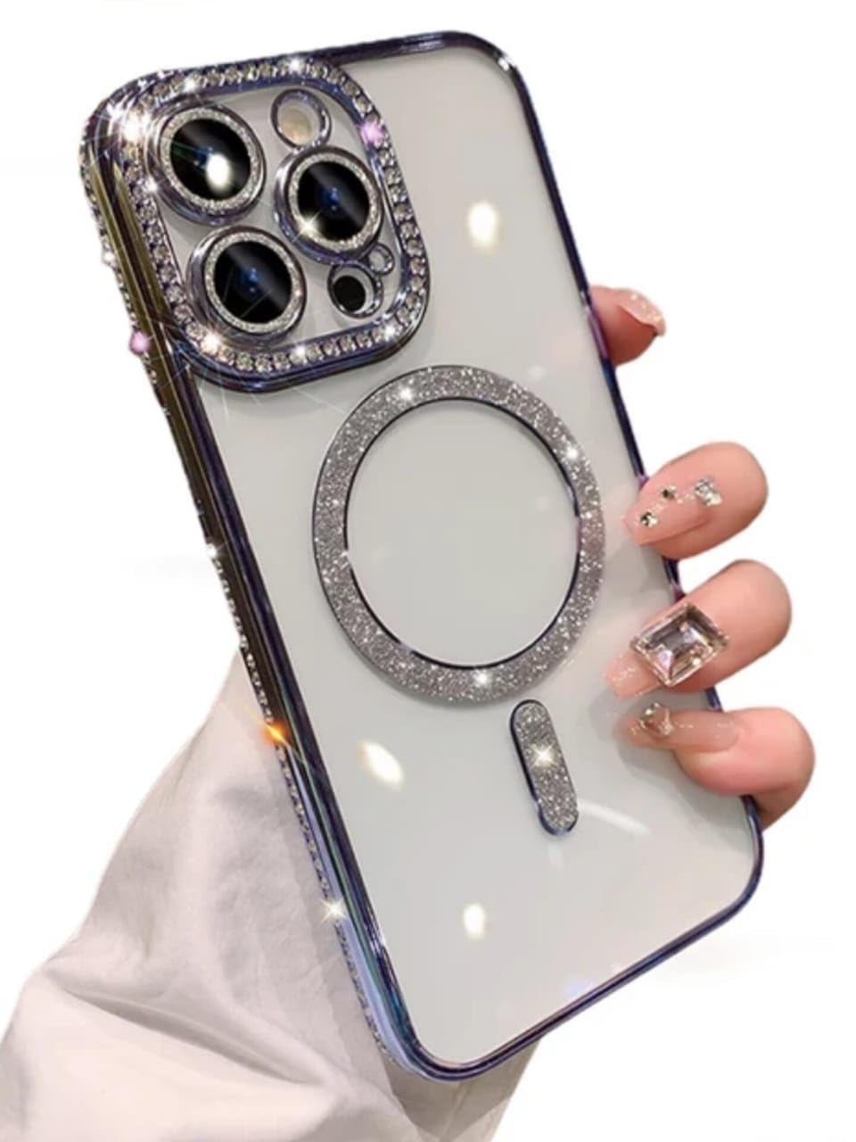 Luxary Diamond Glitter Phone Case for iPhone 14 Pro max and iPhone 15 Pro Max Shockproof Transparent With Magnetic Magsafe iPhone Cover