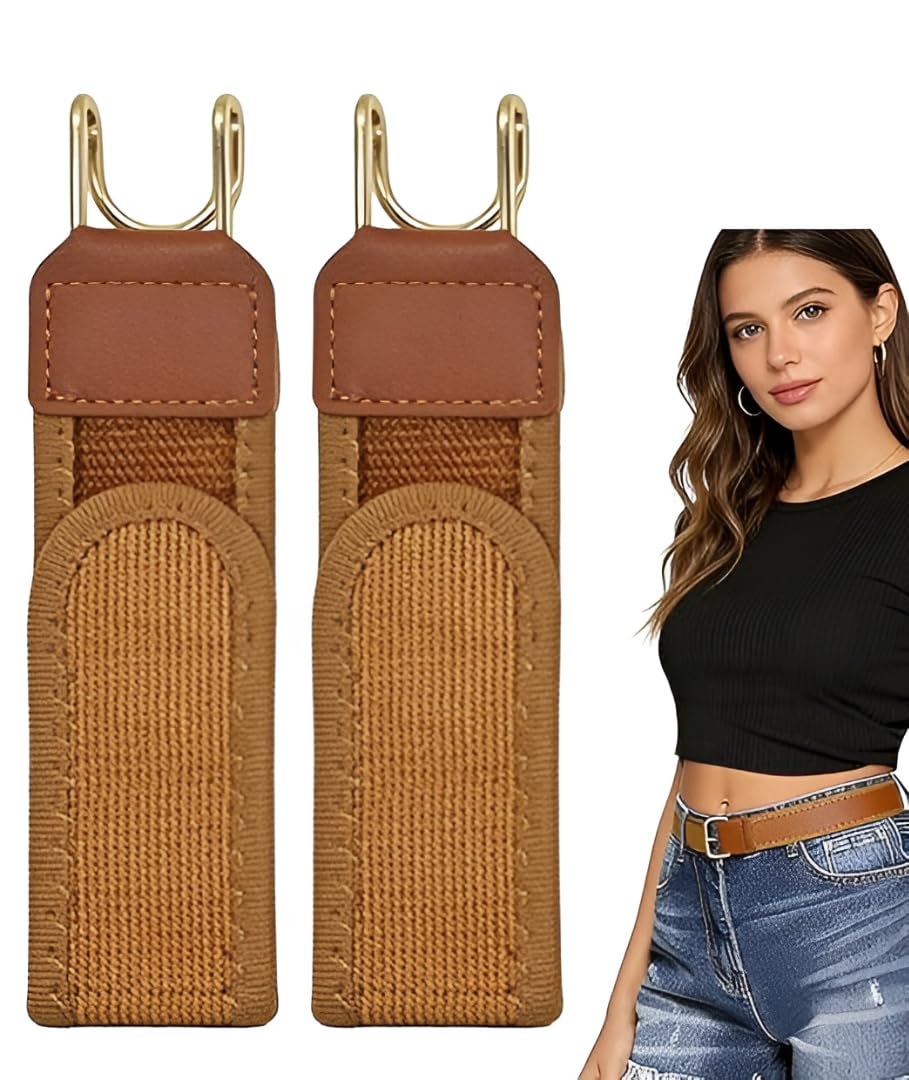 P SEVEN 2 Pcs Buckle Less Belt for Men & Women, Adjustable Elastic Buckle Free Belt with Metal Hook, No Buckle Waist Belt for Jeans, Pants & Trousers, Comfortable Stretch Waist Belt