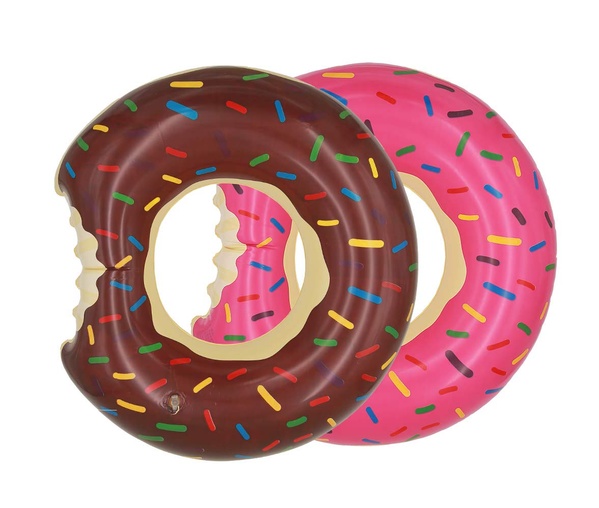 2 Pack Donut Pool Floats Inflatable Swimming Rings Tubes for Swimming Pool Party and Donut Party Supplies