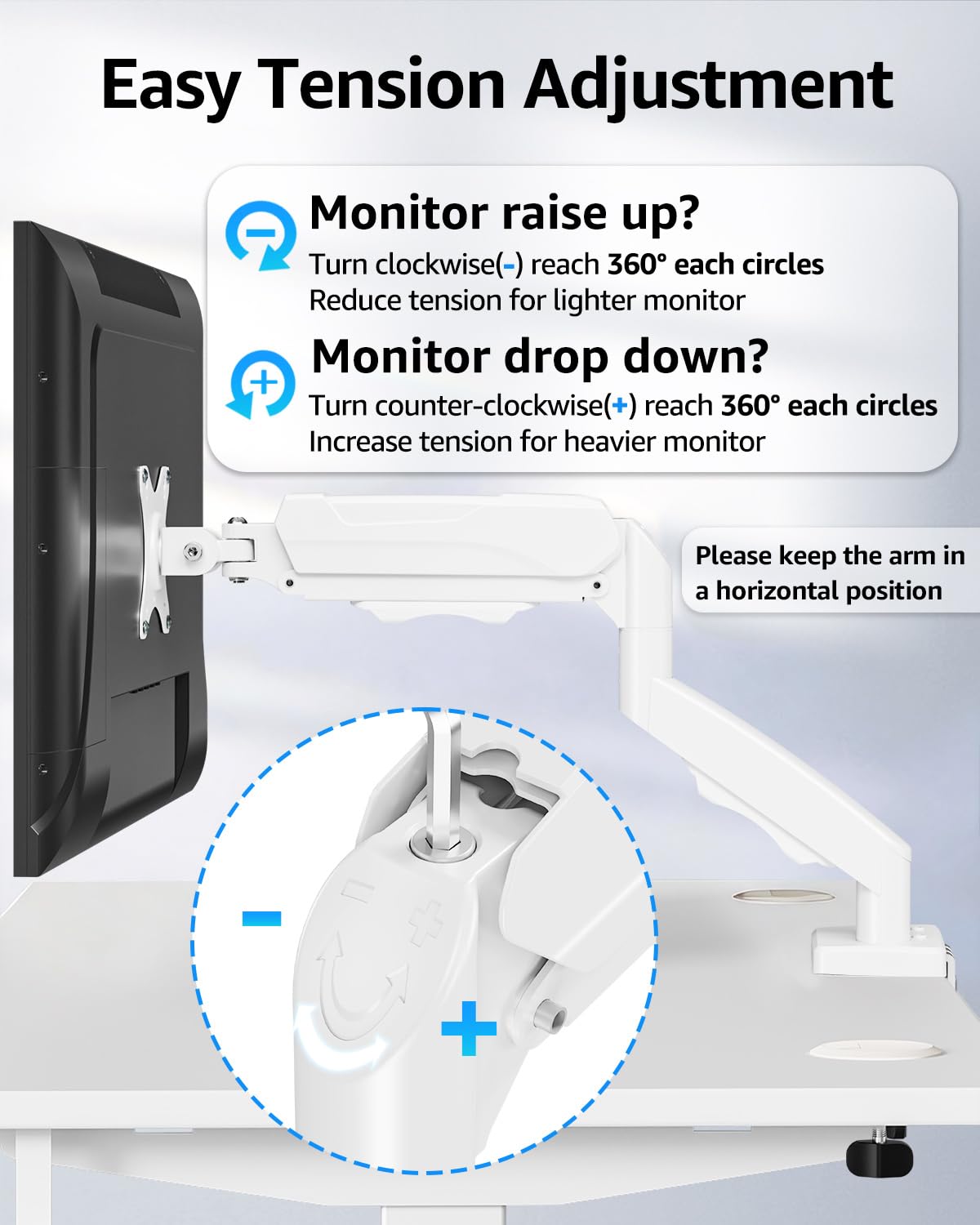 MOUNTUP Soporte doble para monitor para escritorio, brazos de monitor para 2 monitores máximo de 32 pulgadas, soporte de monitor doble ajustable en altura, soporte VESA con abrazadera en C y base de