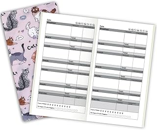 E-WEICHEN Pocket Planner Notebook with Plastic Sleeve, Daily Food Planner Refills, 30Sheets, 8.25x4.25inches Regular TN Journal Notebooks,Travelers Notebook Insert for for for Diet Goals.Pink Cat