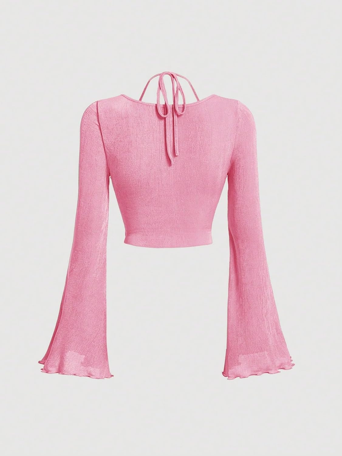 Floerns Women's Y2k Flare Sleeve T Shirts Halter Neck Ruched Going Out Crop Tops - Image 3