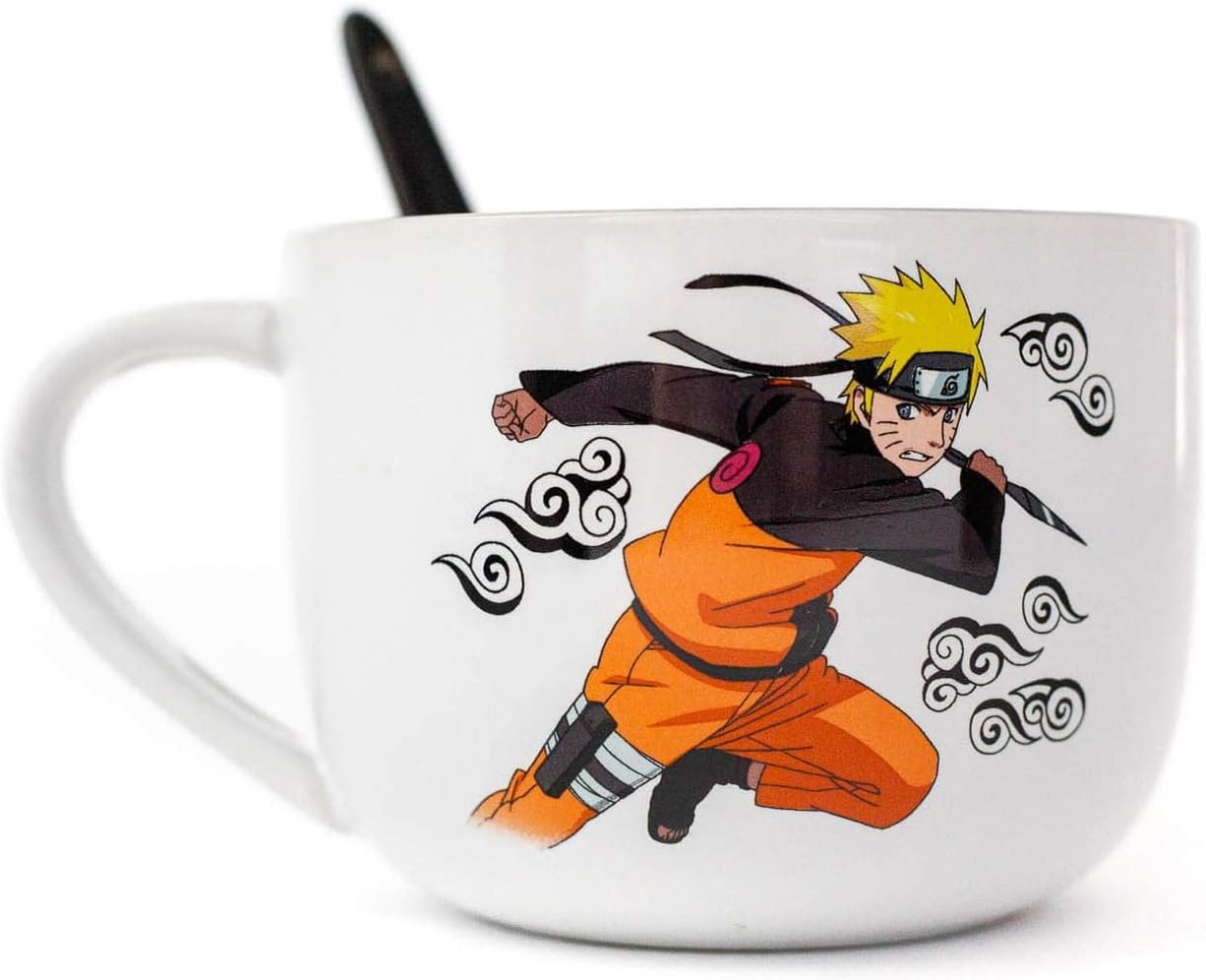 Naruto Anime Ceramic Soup Mug with Spoon - Awesome 20 oz Coffee & Tea Cup for Both Hot & Cold Beverages for Home, Office & Restaurant - Best for Cappuccino, Cocoa, Cereal, Chocolate & Warm Butterbeer