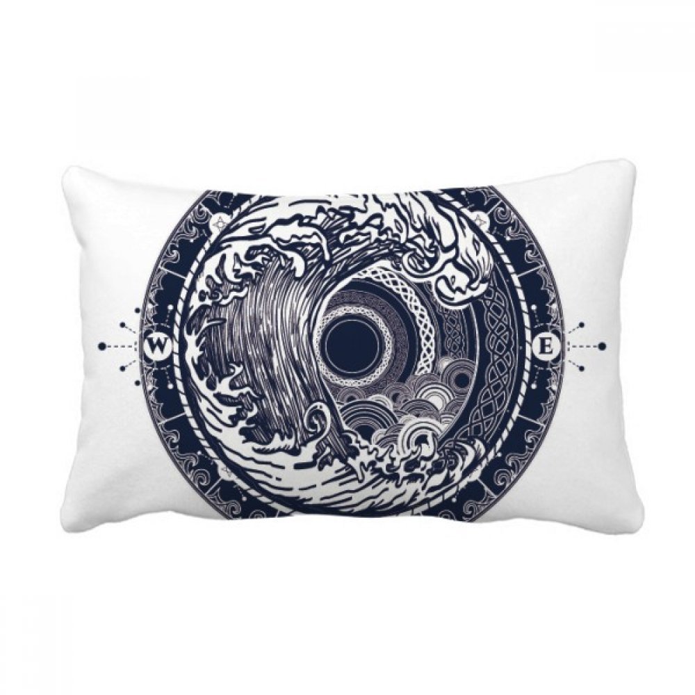 Coussin lombaire vagues et boussole de 16x24 pouces pour la décoration de canapé