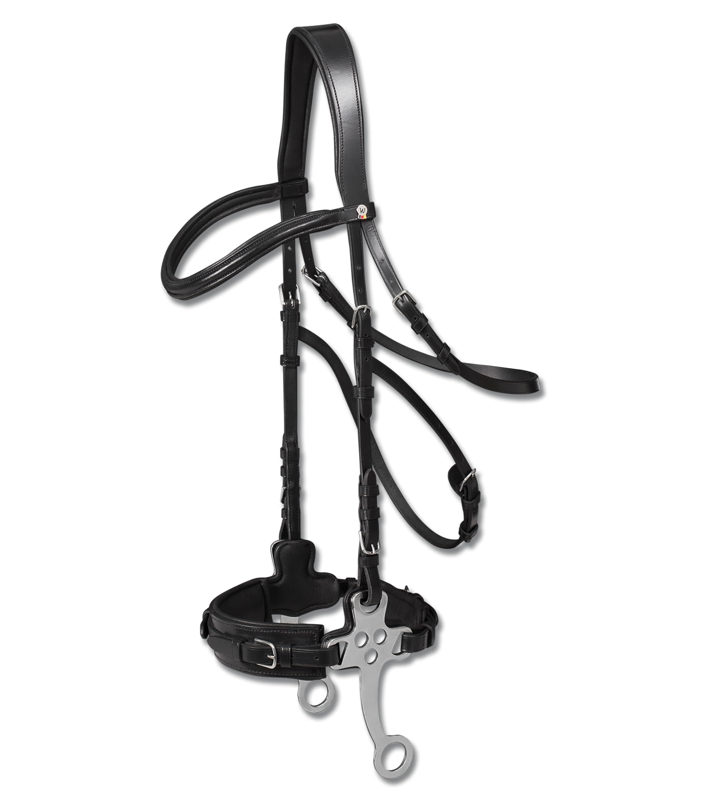 Equipride HORSE LEATHER HACKMORE BITLESS BRIDLE WITH REINS BLACK & BROWN (Black, Pony)