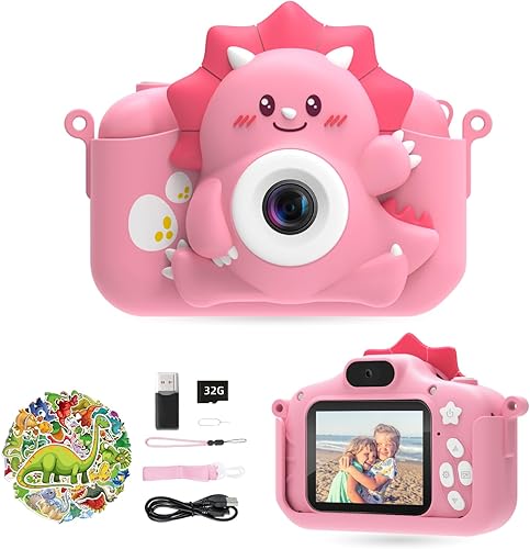 Cámara para niños para niñas y niños, cámara digital HiMont para niños con tarjeta SD de 32 GB, cámara para niños de 1080P y cámara de video selfie