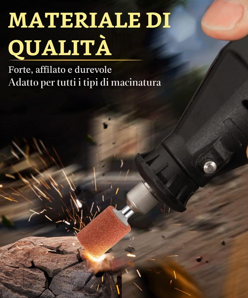 Set di 42 accessori per mole in ossido di alluminio per utensili rotanti, mola con gambo da 1/8" per smerigliare e affilare il metallo