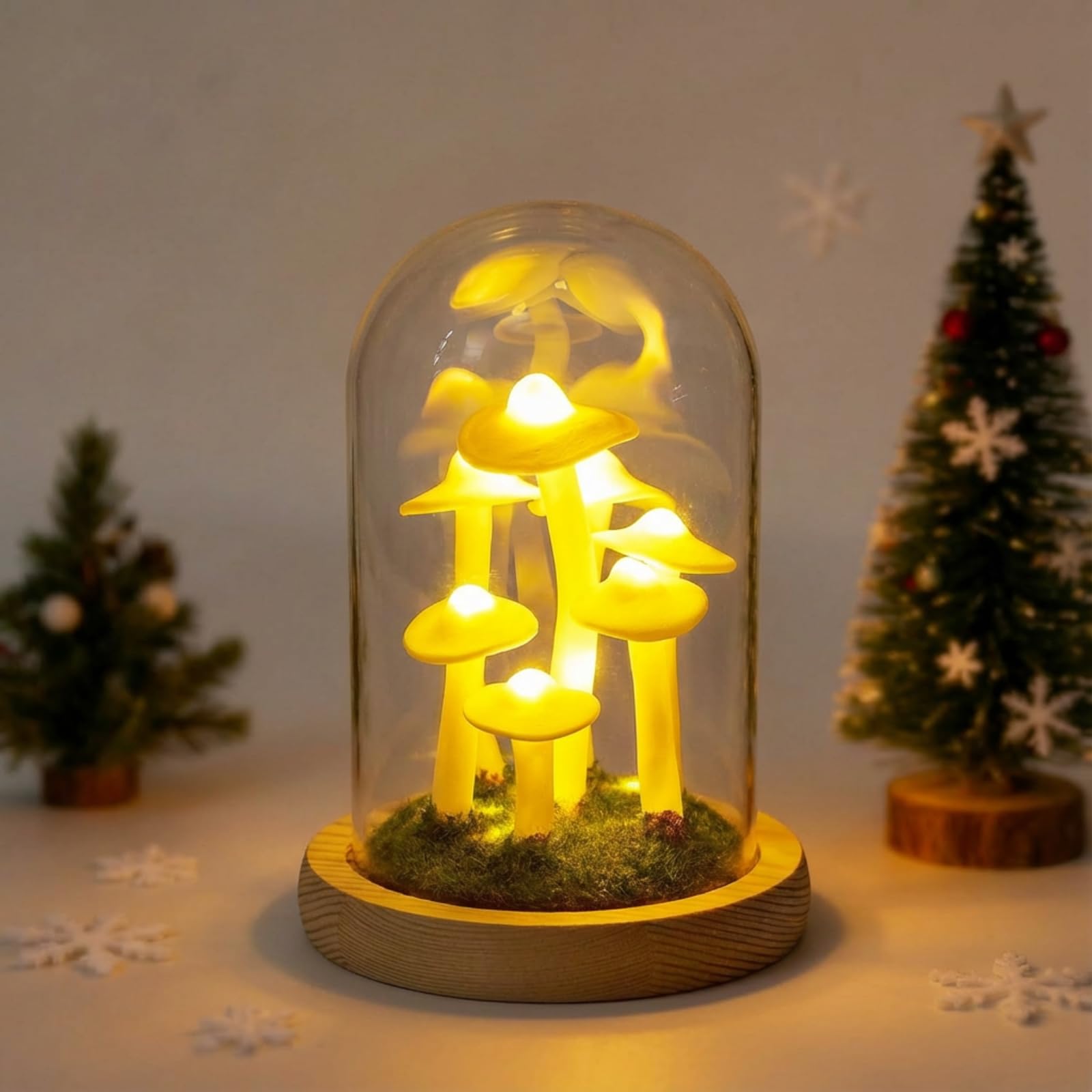 Hortsun Mushroom Night Light Lamp Decor LED Light in Glass Dome Mushroom Lamp Glass Dome with Base for Home Decor Wedding Birthday Party Valentine Gift(Normal Size)