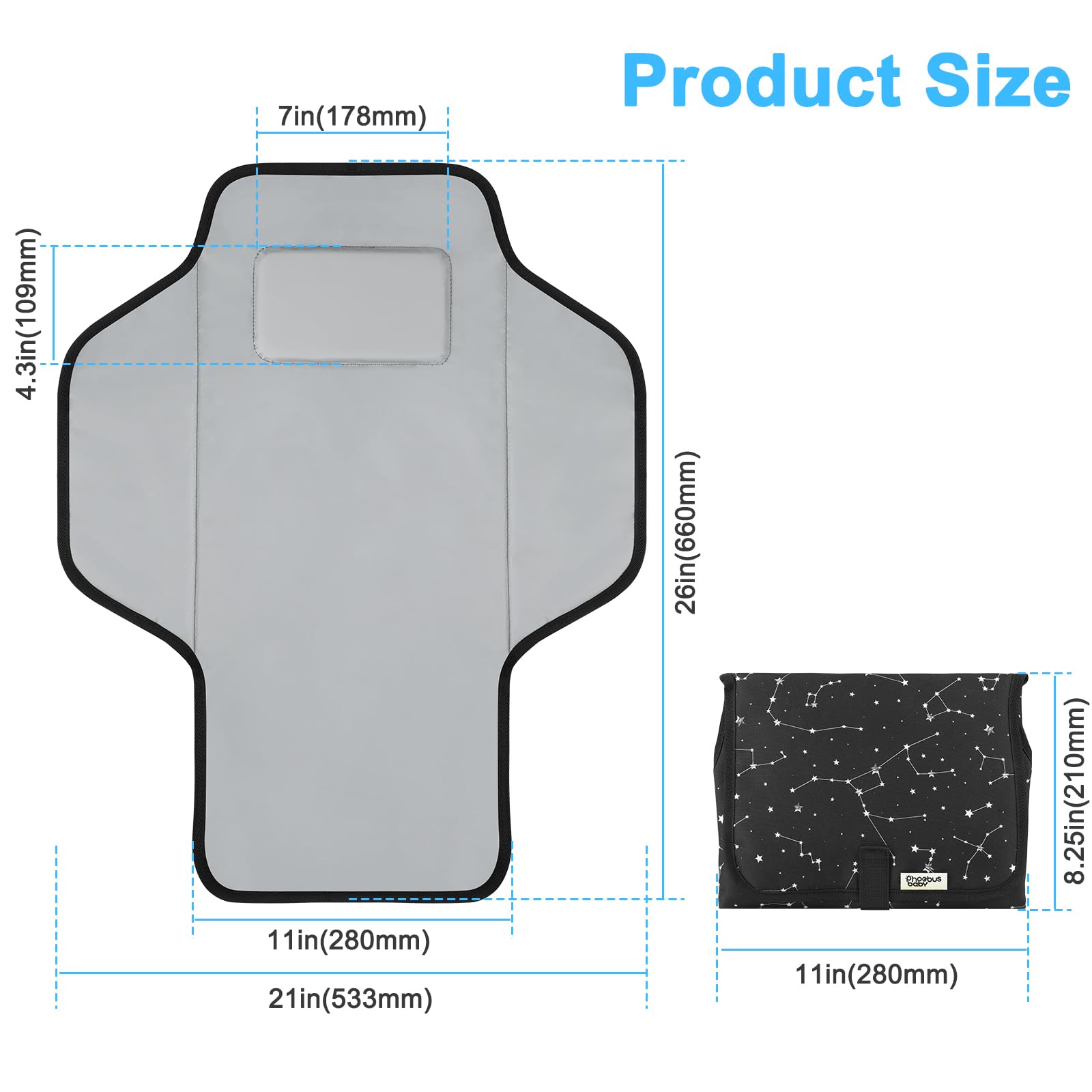 Cambiador portátil de viaje – Cambiador de pañales compacto impermeable con almohada integrada – Cambiador ligero y plegable, regalos de ducha para recién nacidos, estrella
