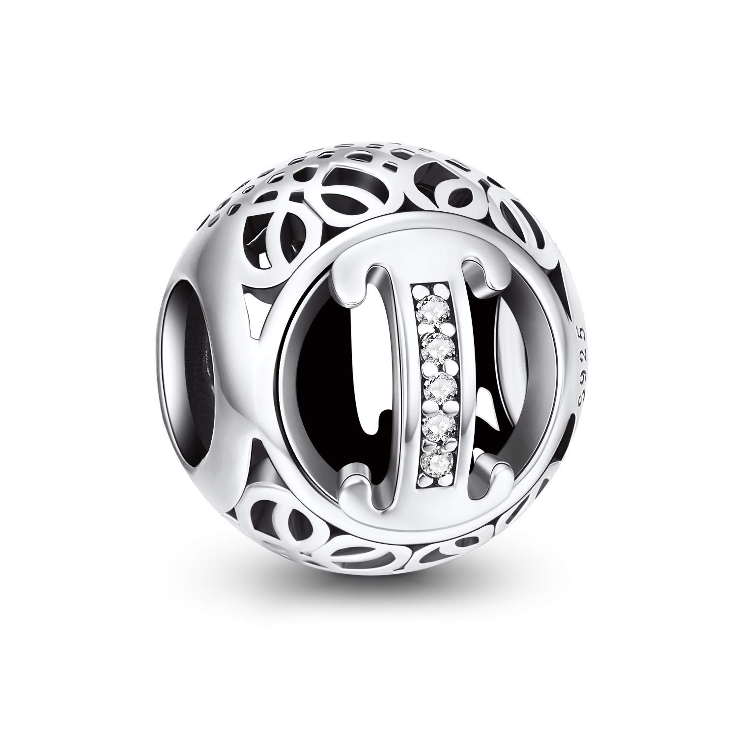 NINGAN Charm-Anhänger, 925 Sterlingsilber, Motiv: Buchstabe des Alphabets, für Armbänder, kompatibel mit europäischen Armbändern