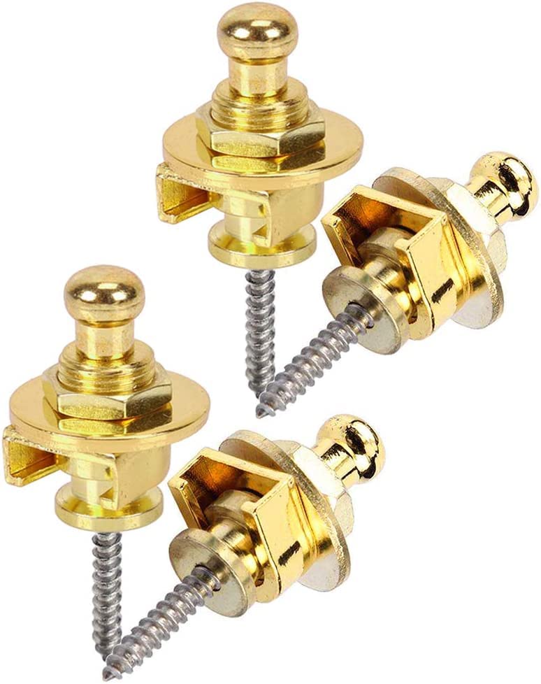 Yakamoz Pack of 4Pcs Metal Guitar Strap Locks and Buttons Security Quick Release Strap Lock Button for Acoustic Classical Electric Guitar Bass Ukulele Replacement | Golden