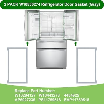 2 Pack W10830274 Refrigerator Door Gasket Compatible with Whirlpool Freezer | Fits for KitchenAid,Maytag,Jenn Air Refrigerator Door Seal ,Replace W10294127,W10443273,4454925,PS11759518,AP6027236 (GRAY)