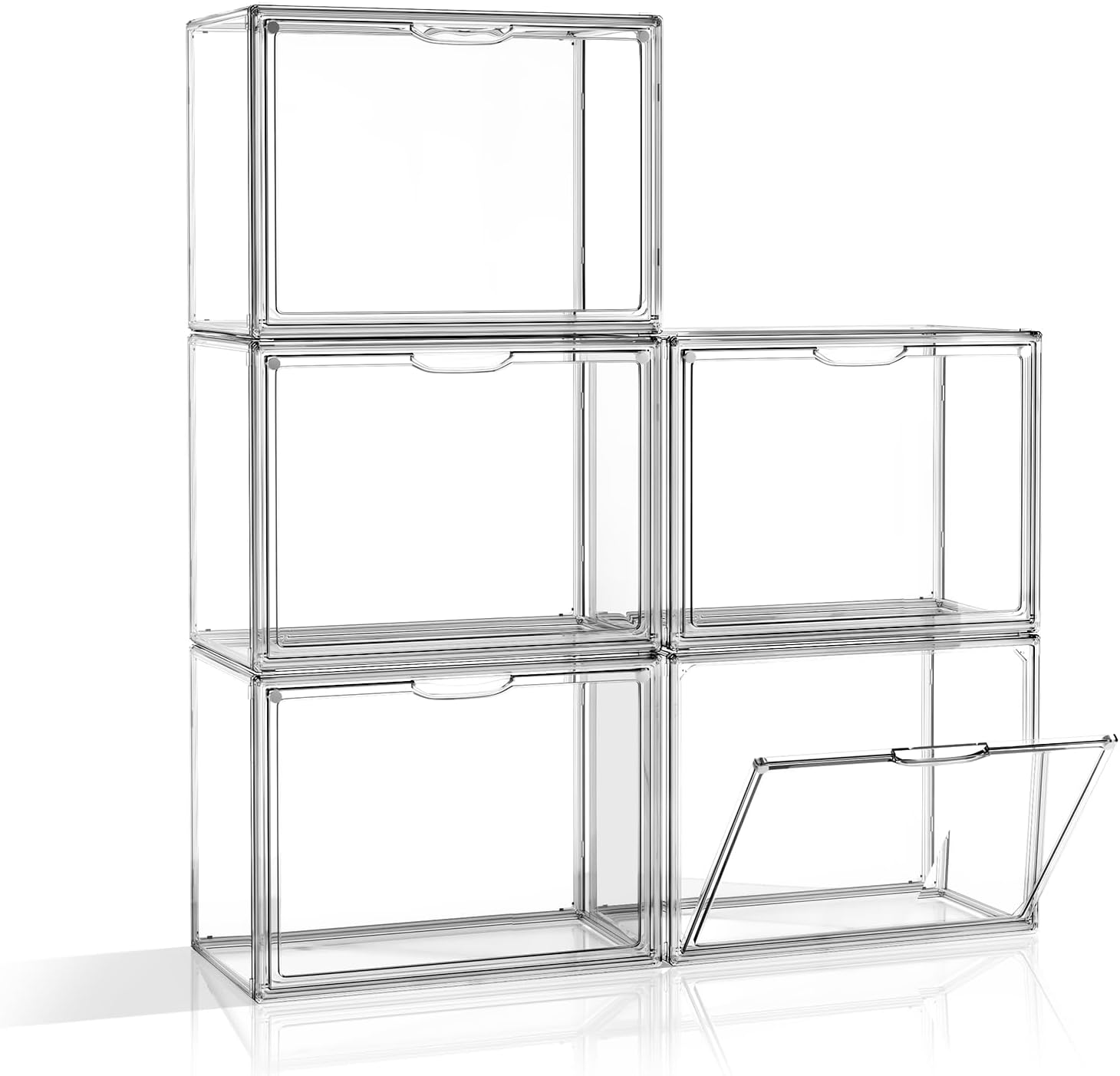 Clear Purse Organizer for Closet, 5 Pack Handbag Storage Organizer, Acrylic Display Case for Collectibles, Stackable Storage Bins with Magnetic Lids for Figure, Wallet, Clutch, Doll