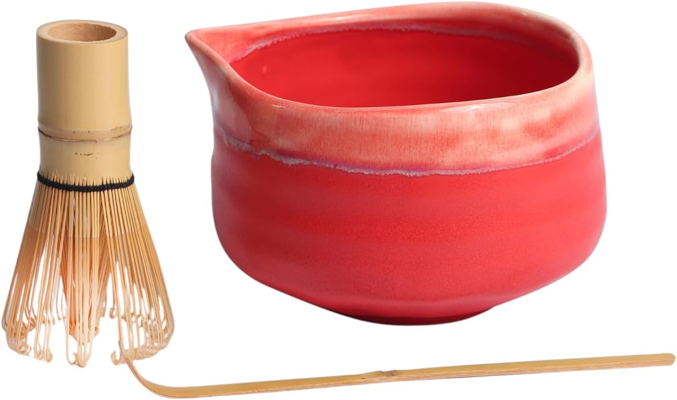 Urban Tokyo Japanese Matcha Latte Bowl Set with Easy Pour Spout, Bamboo Whisk and Scoop, 21oz 3 Piece Japanese Tea Ceremony Kit