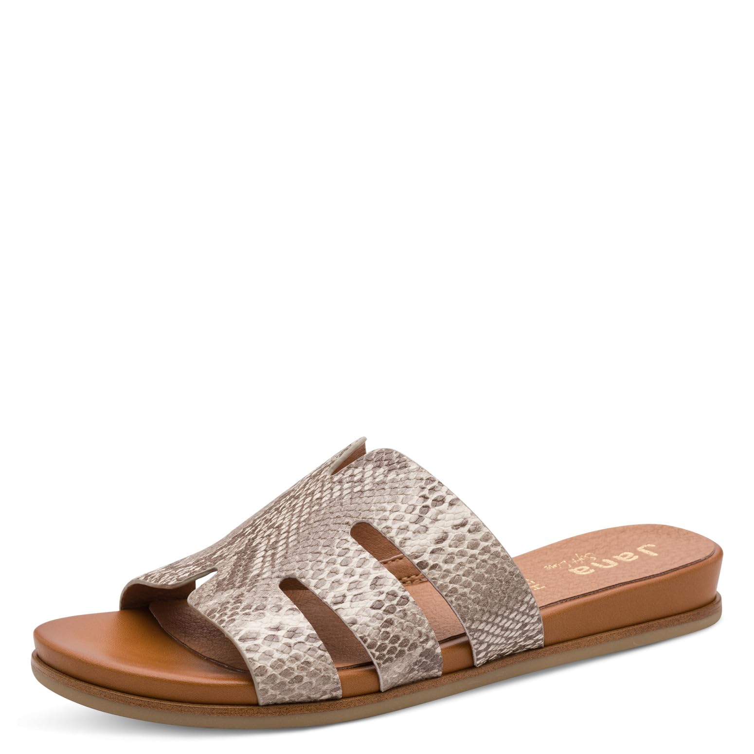 Jana Women's Mule Flat Vegan Platform, Taupe Snake, 41 EU