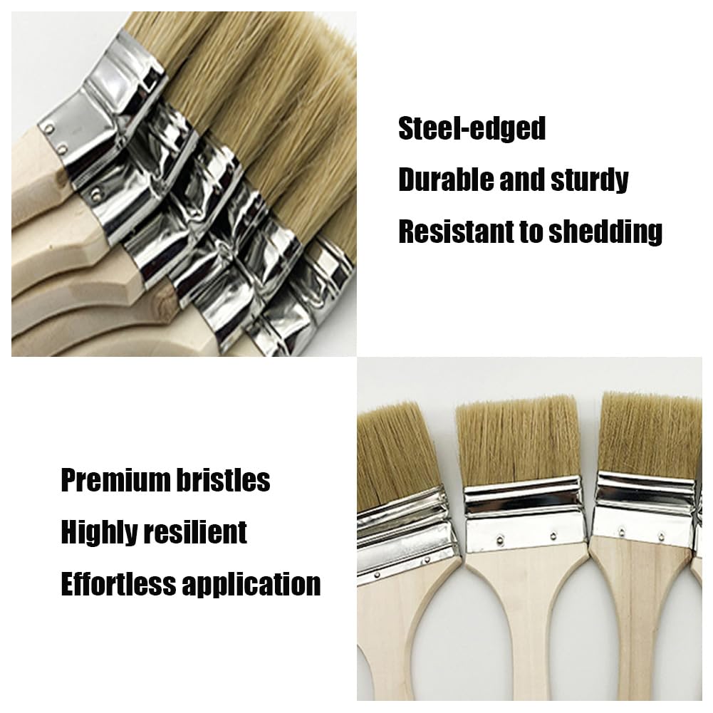Lot de 10 pinceaux à manche en bois - Brosse à long manche - Pour radiateur, vernis - Pinceau plat - Pinceau à lasure - Pinceau pour façade, coude - Pinceau long pour bois, bricolage, masculin et