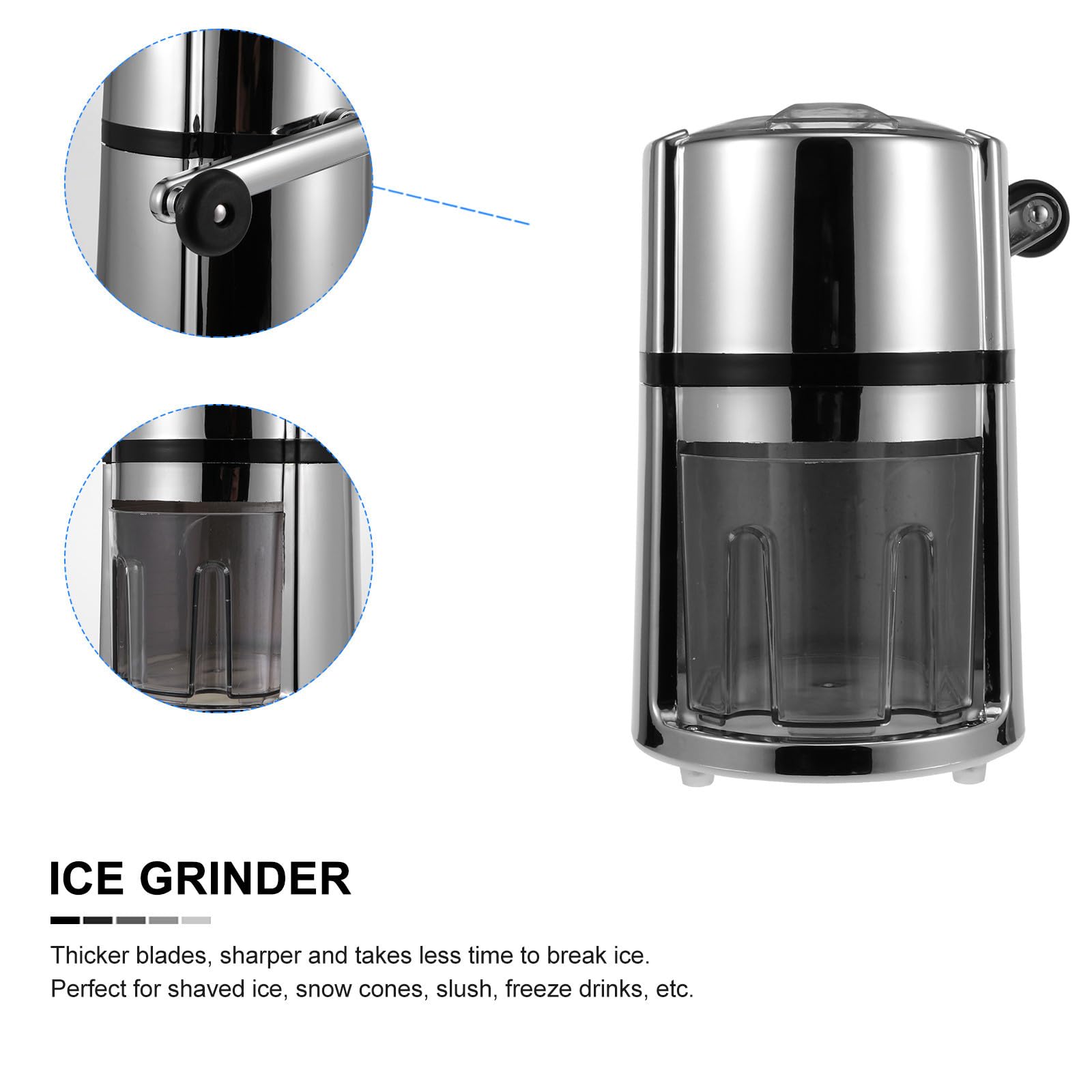 Levemolo Trituradora de Hielo Manual Portátil para Cocina y Bar, sin Electricidad, Manivela, Acero Inoxidable y Abs para Preparar Bebidas y Cócteles