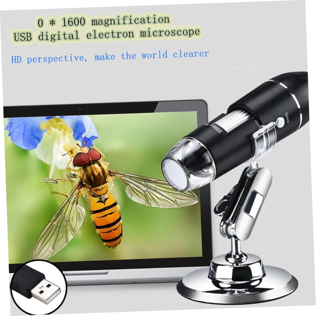 TIDTALEO USB Portable Digital Microscope with Adjustable LED Brightness Compact Home Experiment Magnifier for Phone Repair and Electronic Inspection Black Handheld Device