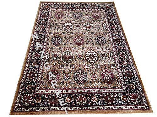 Image of Kashmiri Traditional Woollen Carpet with Advanced 1 Inch Thickness & Classical Look 150x200cm (5x7 Feet) Color Gold