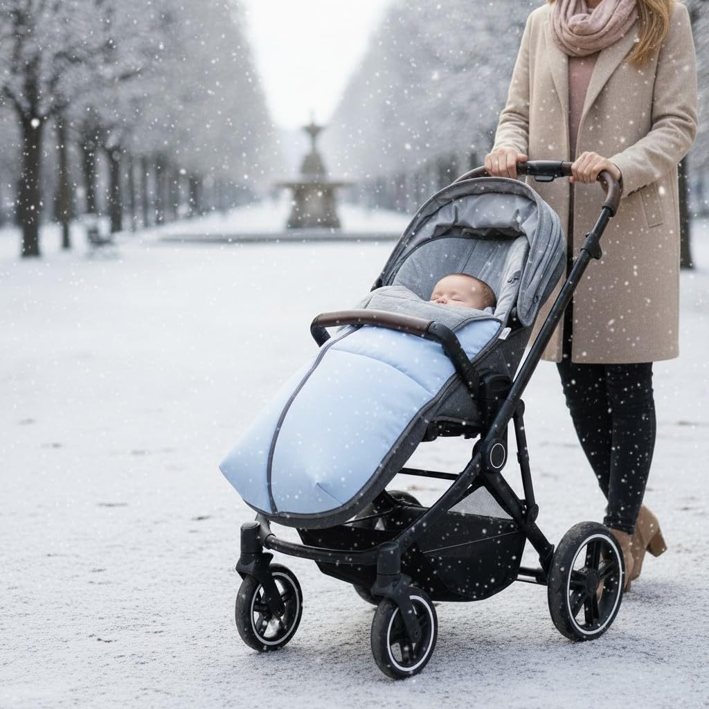 Various - Saco de Silla de Paseo Universal de Polipiel con Forro de Polar Térmico, Impermeable y Suave, Saco de Abrigo para Carrito de Bebé de Invierno Color Azul