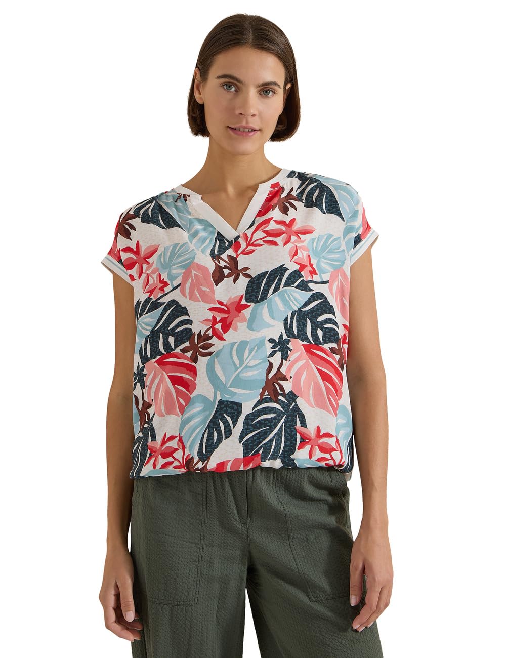 Cecil Women's 3413301 Blouse with Split Neck and Print Mix (Pack of 1), Light Alabaster White, XS
