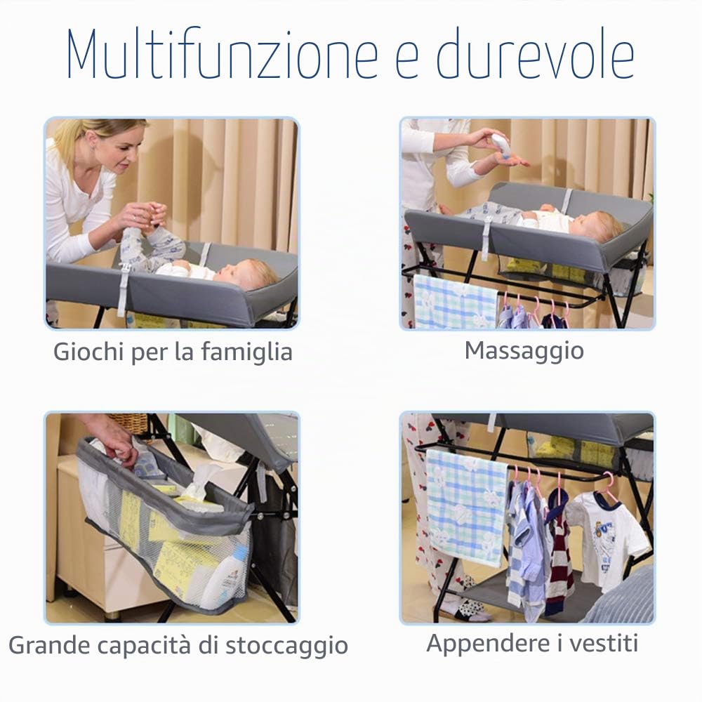 Fasciatoio Pieghevole per Bagnetto Neonati,avolo Cambio Pannolini Multifunzionale Portatile,Fasciatoio per Bambini, Tavolo da Massaggio con Tasche a Rete e Salvaspazio