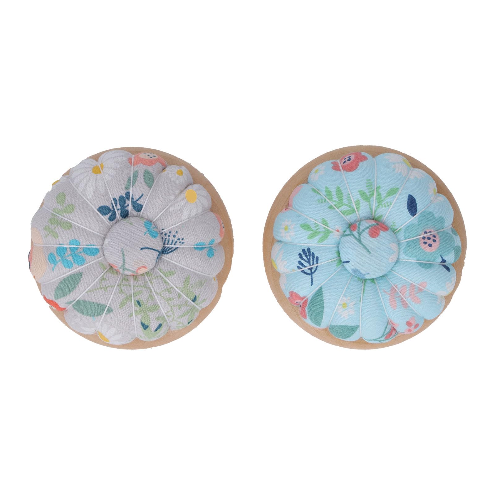 4Pcs Round Pin Cushion with Removable Sewing Pin Head Holder, Wooden Base for DIY Crafts and Household Sewing