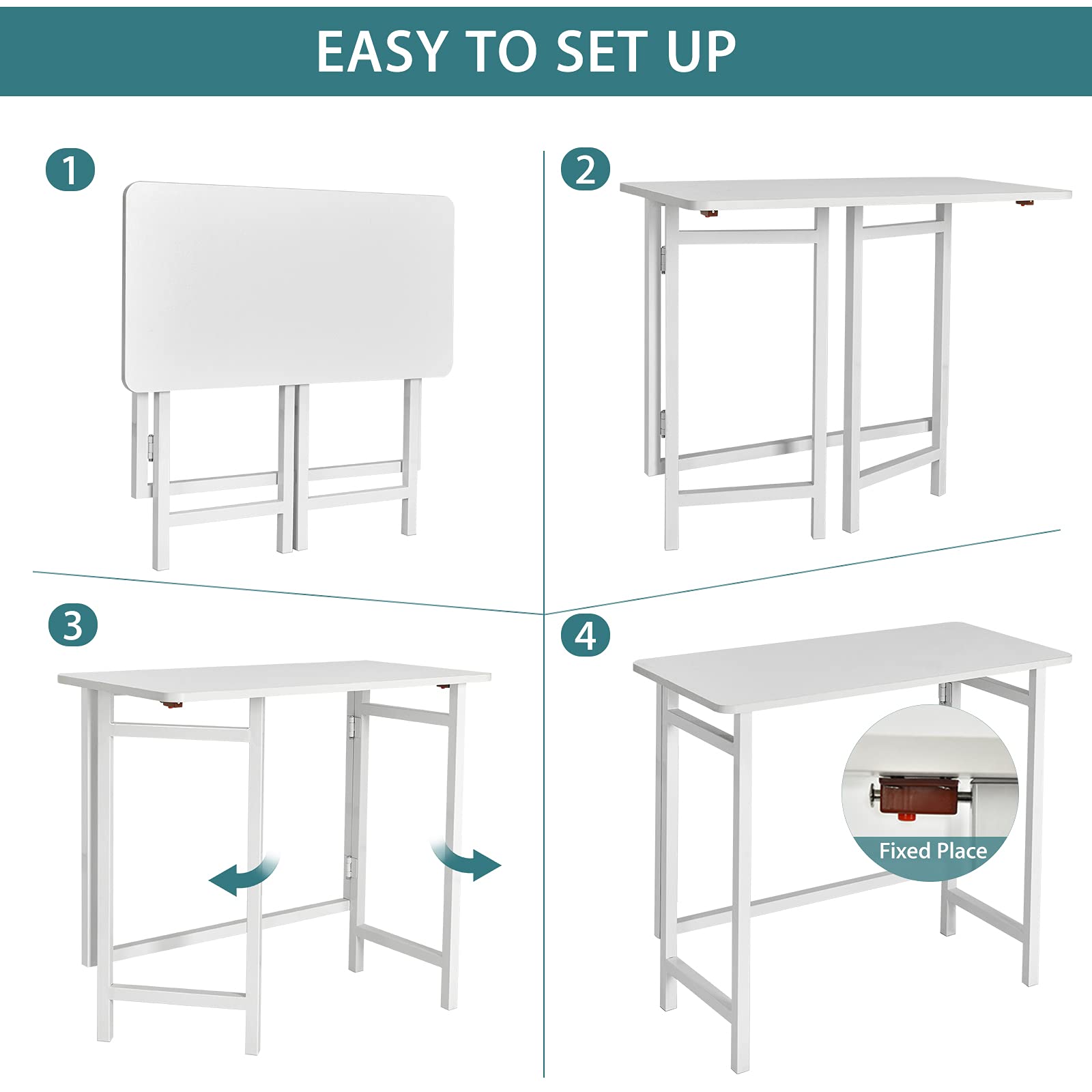 Tangkula White Folding Desk, Compact Computer Desk Modern Home Office