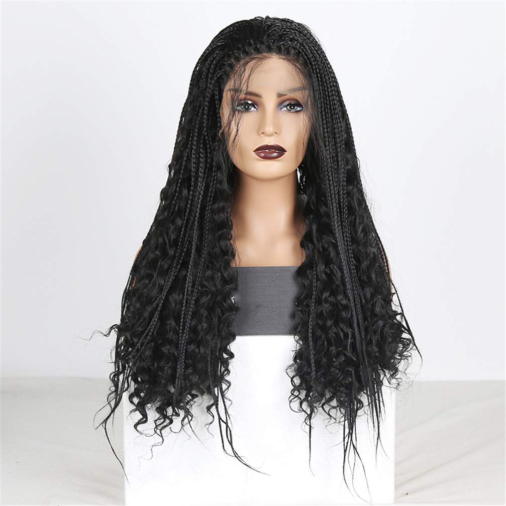 Perruque synthétique avant de lacet noire à tresse boîte pour femme noire avec baby hair