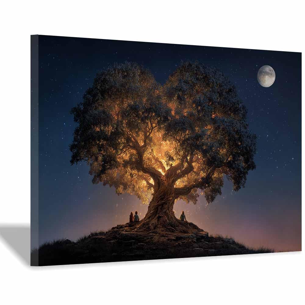 ZAMAEIU Tree of life wall decor Star-gathering Tree On Canvas Prints Poster Pictures for Living Room Bedroom Home Office Wall Decoration(green)-30x50cm Framed