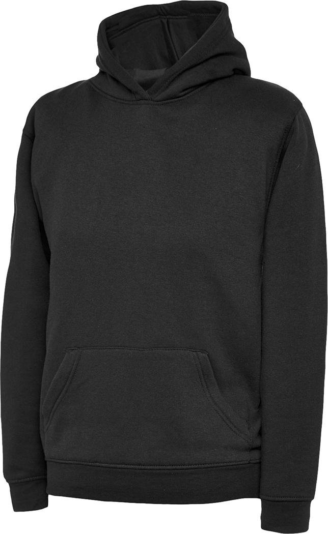 Shoppersbay Black Uneek Uc503 Childrens Hooded Sweatshirt 9/10 Yrs