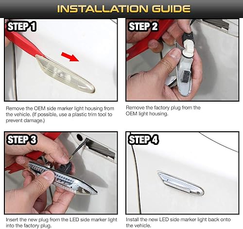 Miniatura 6 de VIPMOTOZ Tira LED completa cromada de luz de marcador lateral para guardabarros delanteros, par de luces direccionales de repuesto para BMW E82 E88