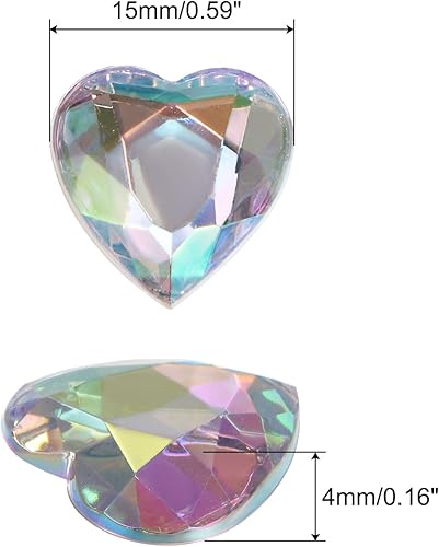 Miniatura 2 de MECCANIXITY 40 piezas de diamantes de imitación acrílicos de corazón de 0.59 pulgadas (0.591 in) con parte trasera plana, gemas de plástico para