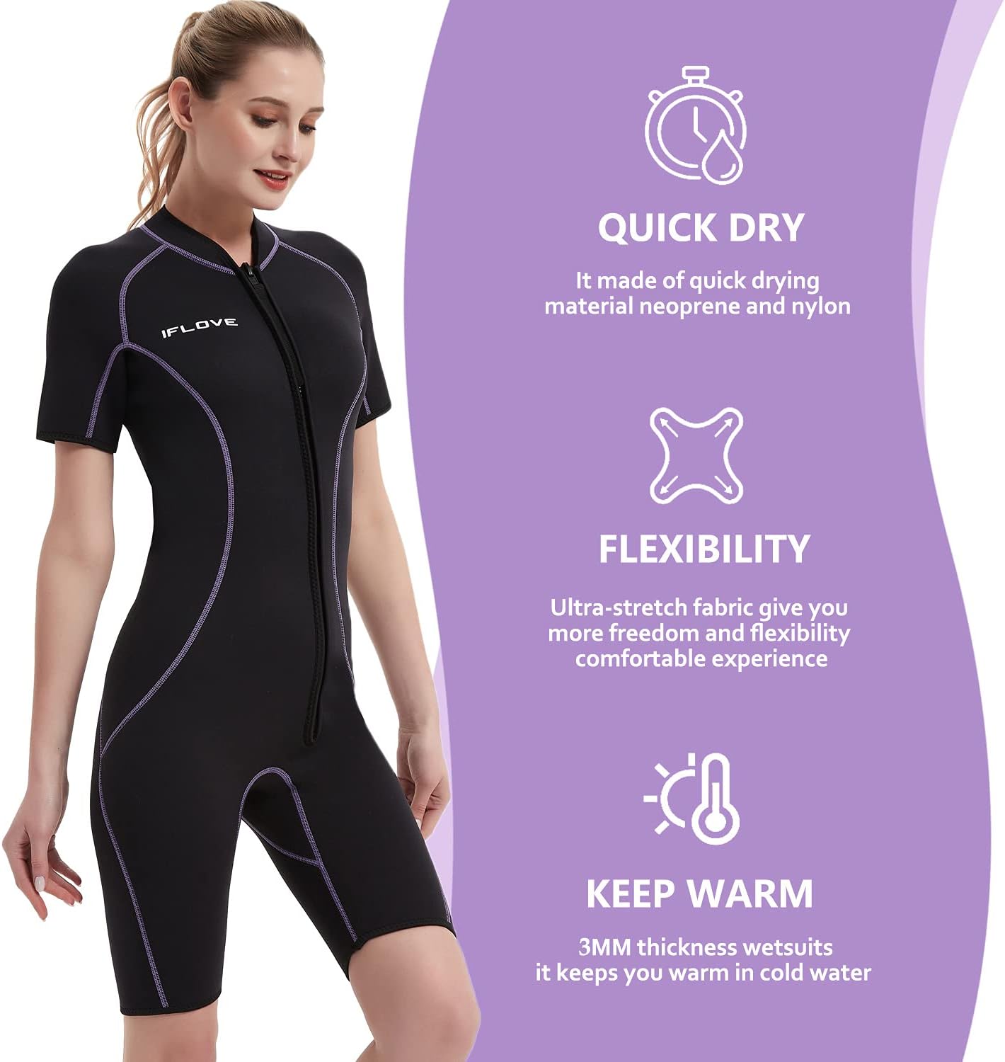 3mm Shorty Wetsuit for Women, Mens Full Body Diving Suit, Neoprene Front Zip Wetsuits for Snorkeling Surfing Swimming : Sports & Outdoors