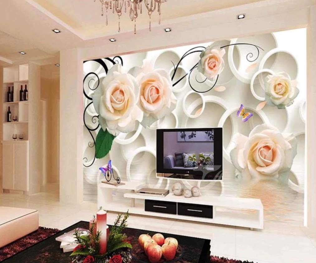 Amazon Com Muraviewall 3d Circle Luxury White Rose Flower Wallpaper Soft Package Stereo Tv Background Hotel Living Room Tv Sofa Mural Children Bedroom Peel And Stick I Custom Size Handmade Products