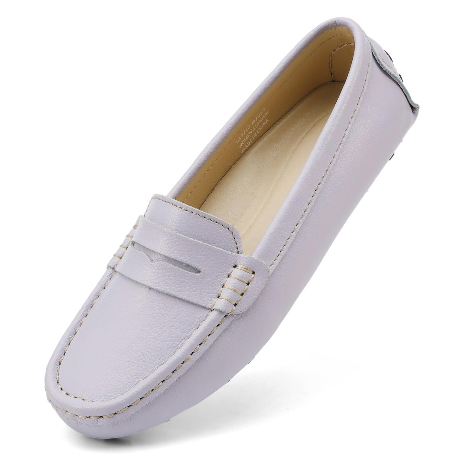 Artisure Women's Classic Comfort Leather Penny Loafers Casual Slip-Ons Lightweight Walking Flats Driving Mocs Boat Shoes