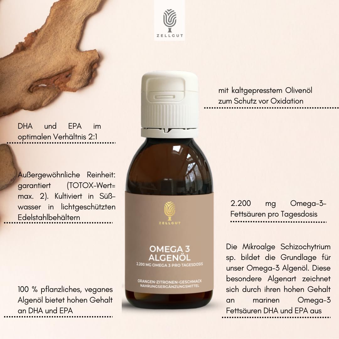 Omega 3 olio di alghe 100 ml | DHA+EPA ad alto dosaggio | vegano