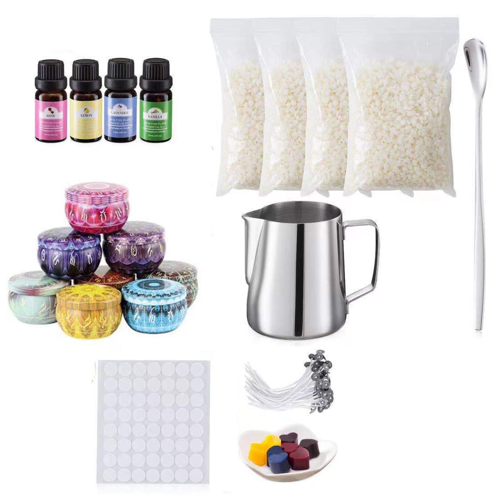 Kit per la creazione di candele fai da te con vaso di cera d'api 50 stoppini adesivi titolare cucchiaio completo per principianti set