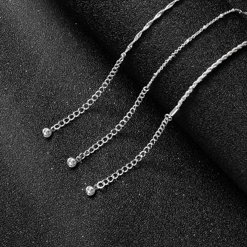 Risamil Women's 3-Piece Layered Anklet Set - Dainty Adjustable Silver Chain Bracelets for Elegant Style - Image 7