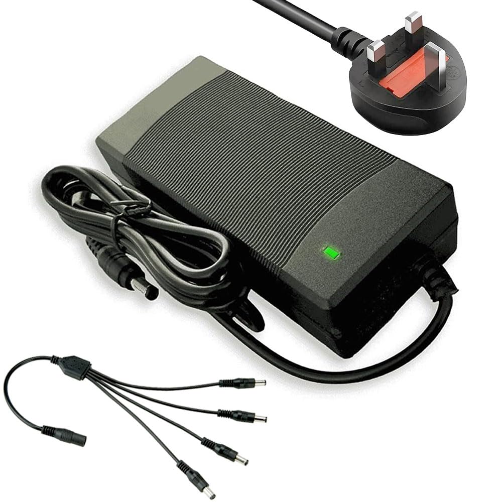 Sentry 12V 5A PSU CCTV Camera Power Supply Unit 5 AMP Adapter 12 Volt AC to DC Transformer UK plug mains lead 240v AC to 12v Monitors DVR recorders and Lighting 1, 4 or 8 Way Power Splitter Cable