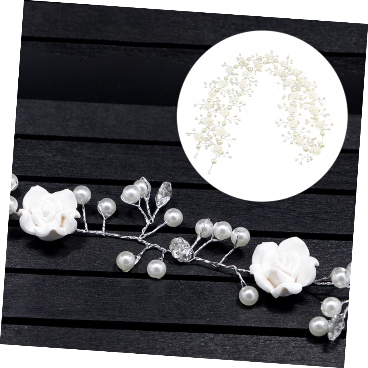 Weißes Haarband, Perlen-Haargummis, Braut-Kopfbedeckung, Hochzeit, Rebe, Blume, Perlen-Rebe-Stirnband, weiche Kette, Braut, weiße verlängerte Blumen-Perlen-Stirnbänder