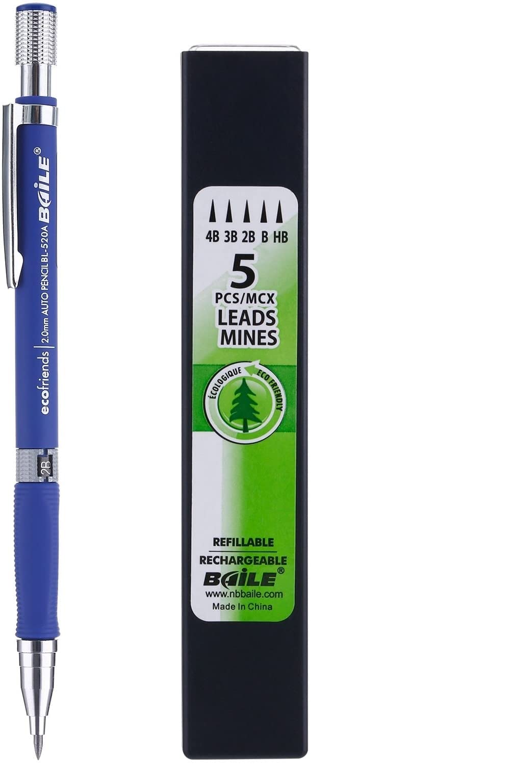 KABEER ART 2.0mm Mechanical Auto Pencil and Lead Box 5 Leads Body Color